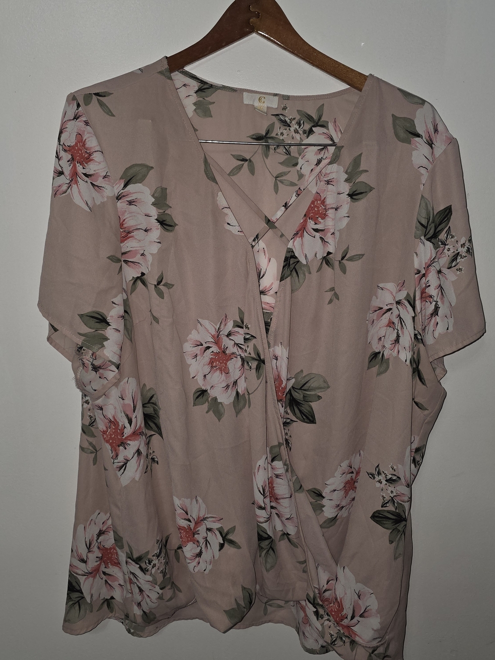 Charming Charlie Dusty Pink Floral Wrap Blouse